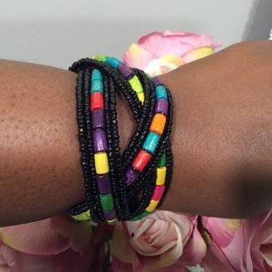 Multi Colored Wooden Beaded Bracelet